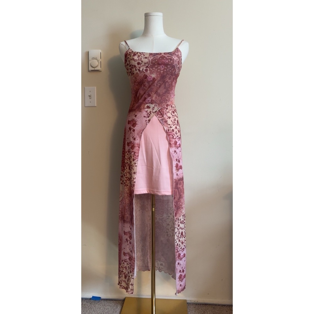 Vintage Y2K Taboo Mini High Low Dress Small Fairy Ethereal Pink Stretchy Cottage